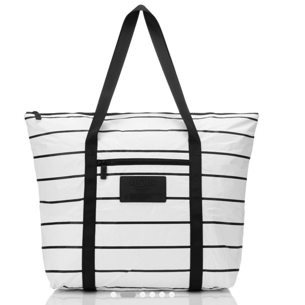 ALOHA Black and White Striped Tote